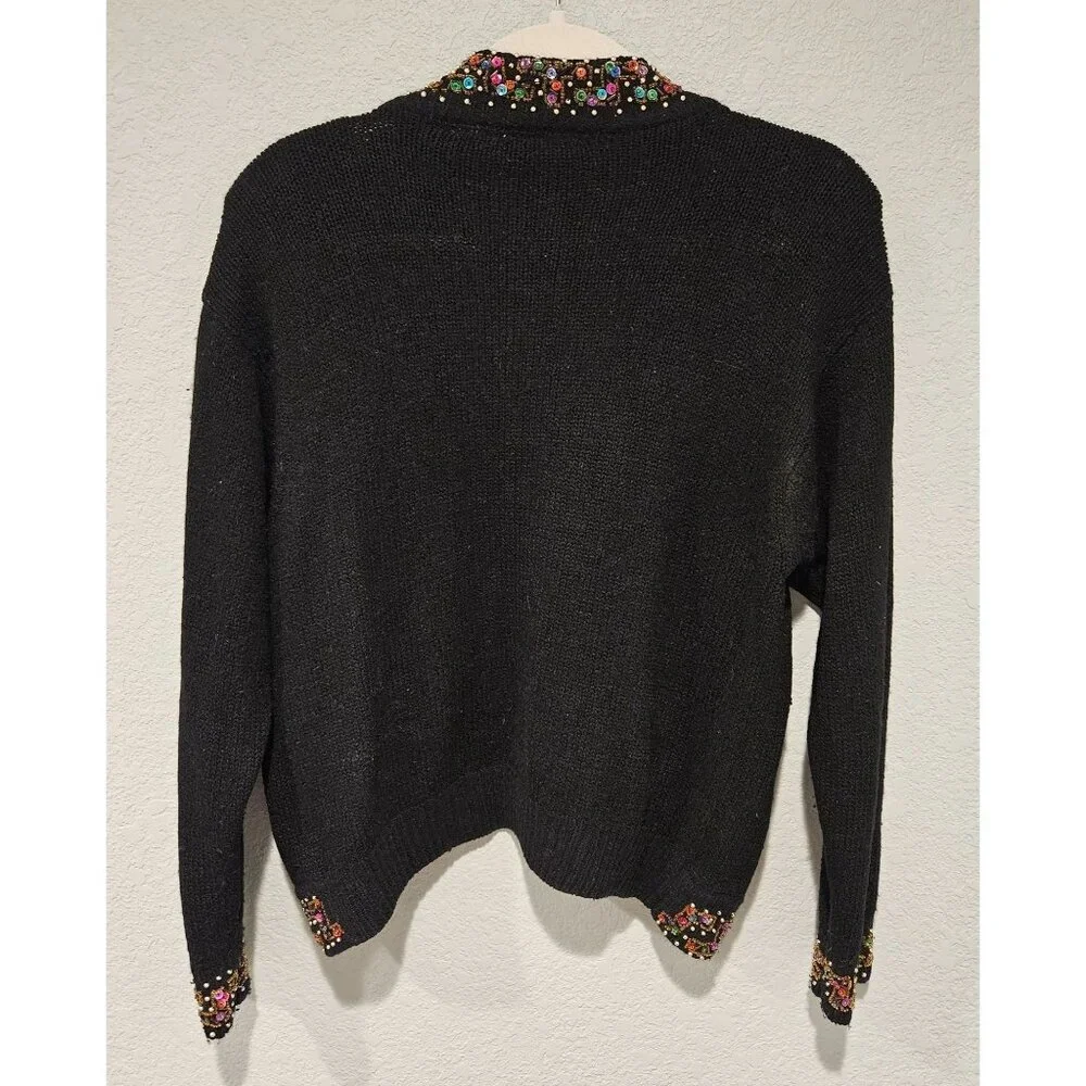 Cristina Woman Size L VTG Embellished Silk Angora blend Cardigan Art Colorful - Picture 4 of 8